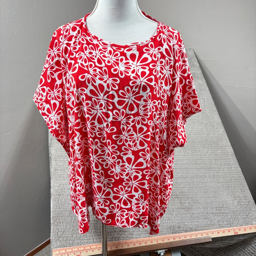 Diane von Furstenberg New Hanky Top Red White Floral Rayon Blouse S481001L15X S
